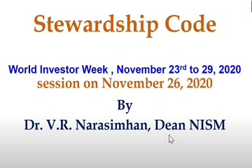 Session on Stewardship code by Dr. V.R.Narasimhan (Dean, NISM) during World Investor Week